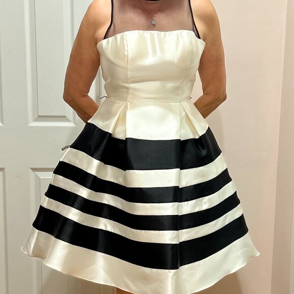 Mac Duggal short dress black and cream size 8 - Picture 1 of 2